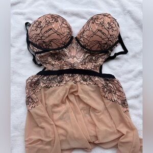 Auden Lace Teddy Top in Black and Light Pink